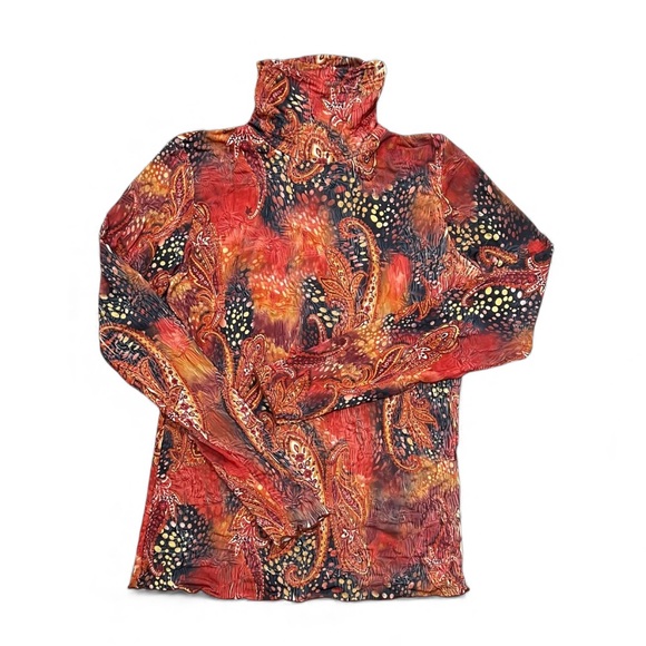 Sno Skins Red Paisley Crinkled Gathered Turtleneck Size Large - Picture 14 of 15